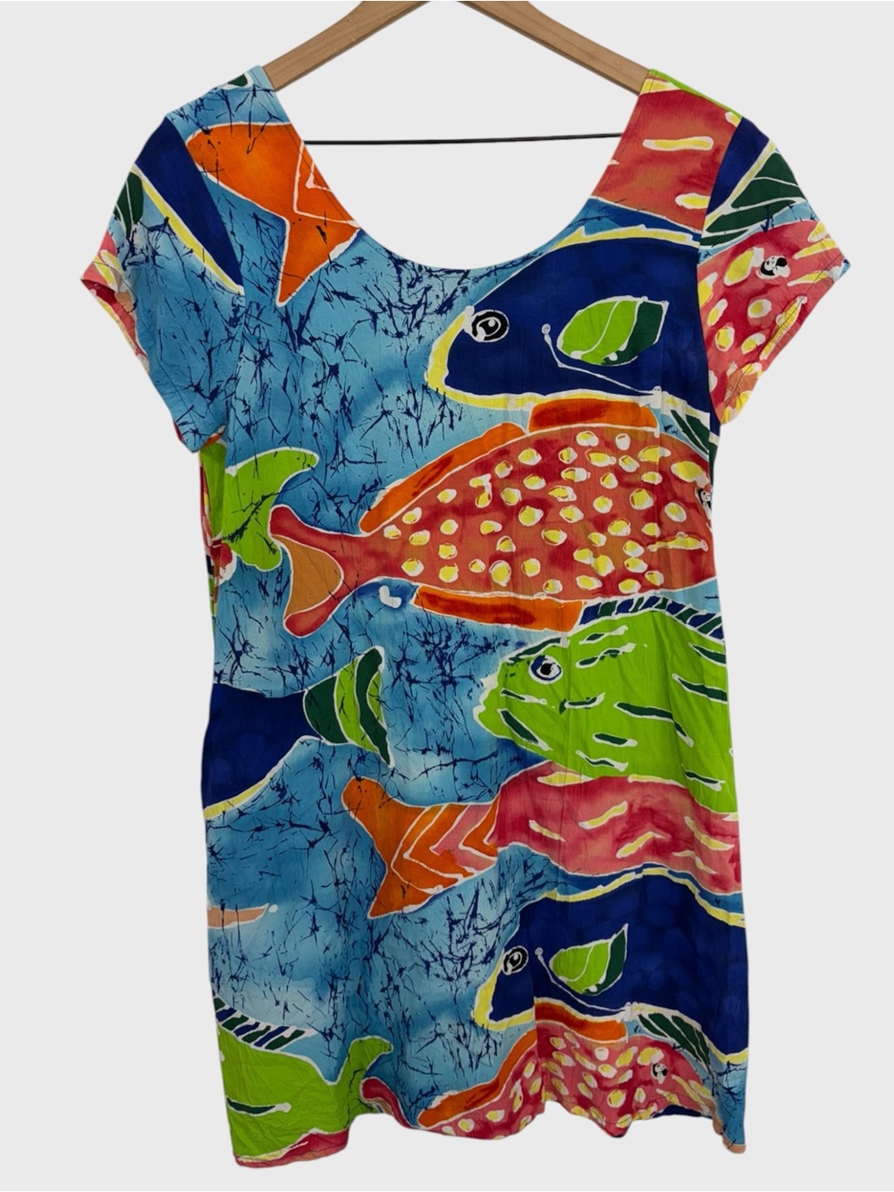 Vintage Jams World Multicolor Fish Print Short Sleeve Dress Size Medium